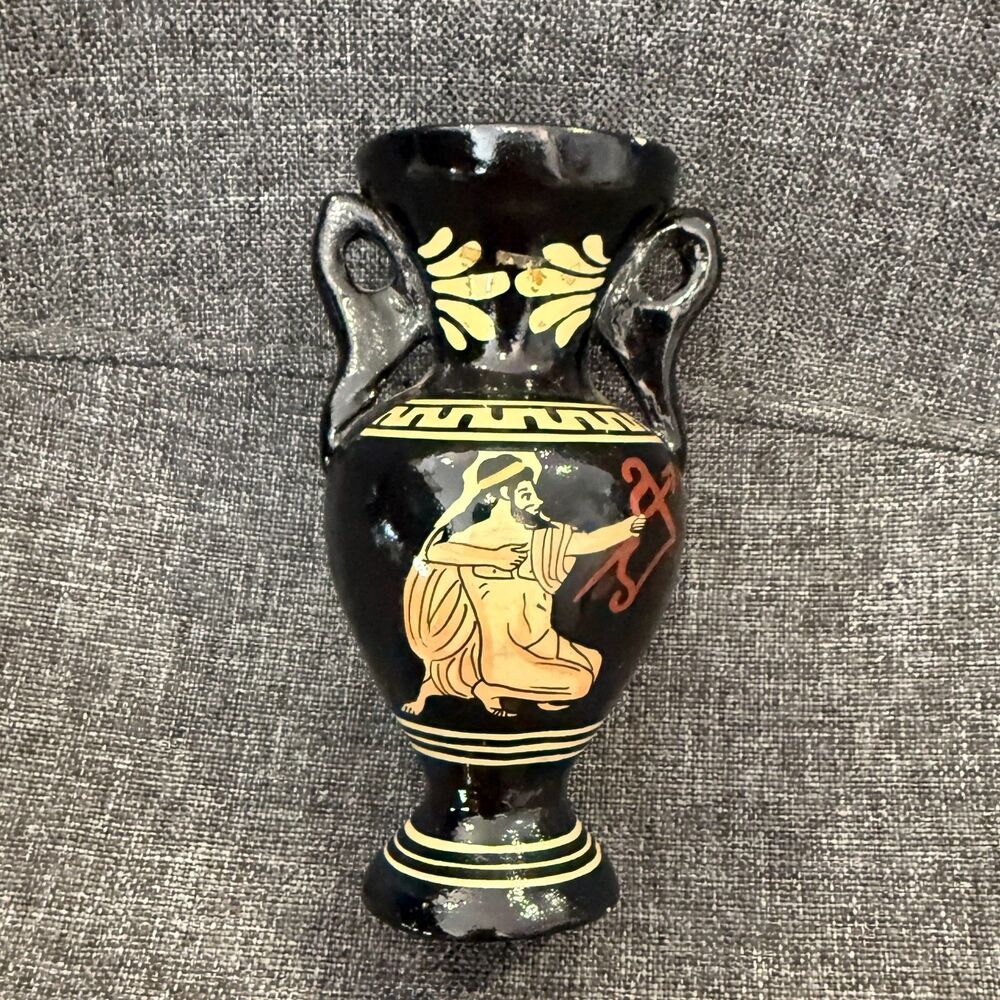 Vintage Mini Greek Vase/Urn with Archer, Hand made in Greece